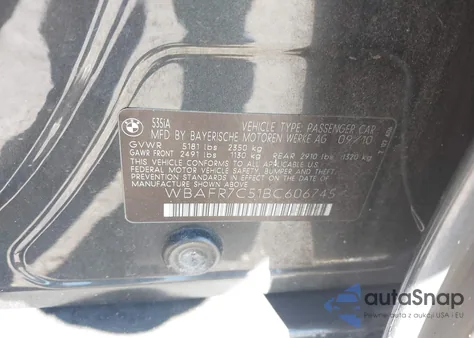 2011 BMW 535I from USA, damaged, VIN WBAFR7C51BC606745
